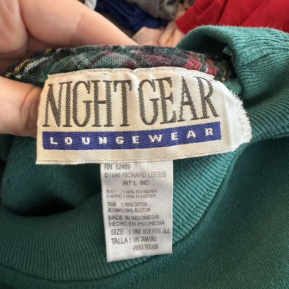 Vintage 90s Night Gear Sweatshirt Nightgown One Size Teddy Rain Bear Plaid Comfy - Picture 11 of 12